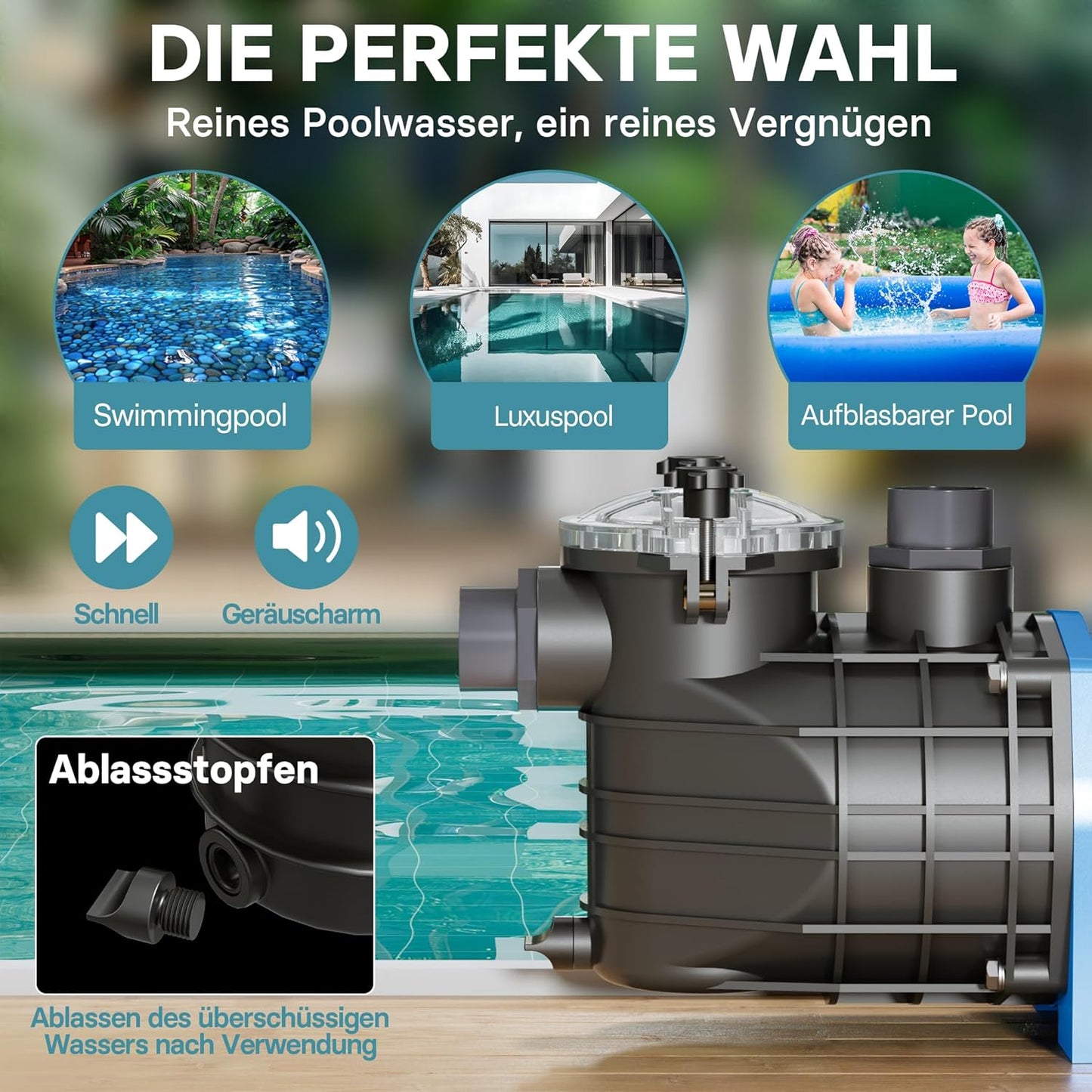 Schwimmbadpumpe, 22500 l/h 1500 W