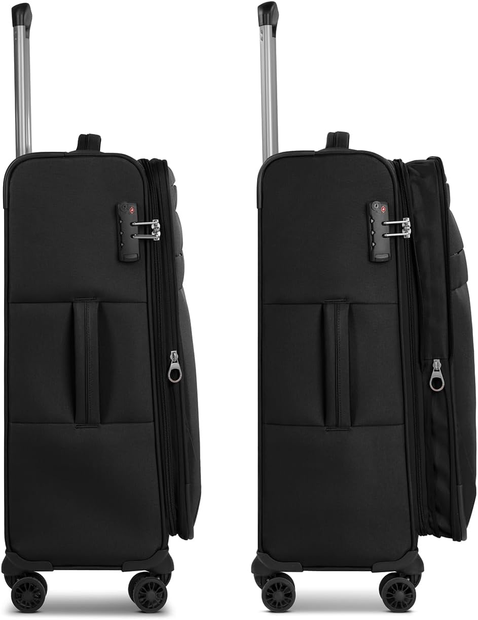 Weichgepäck Trolley mit 4 Rollen & TSA-Schloss, Schwarz Koffer M (68 cm) erweiterbar