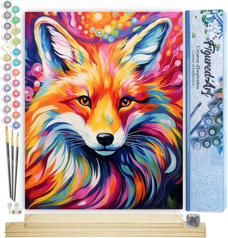 Malen nach Zahlen Set Fuchs, Fuchs Farbenfroh Abstrakt 40x50cm Mit Keilrahmen (nicht gespannt)