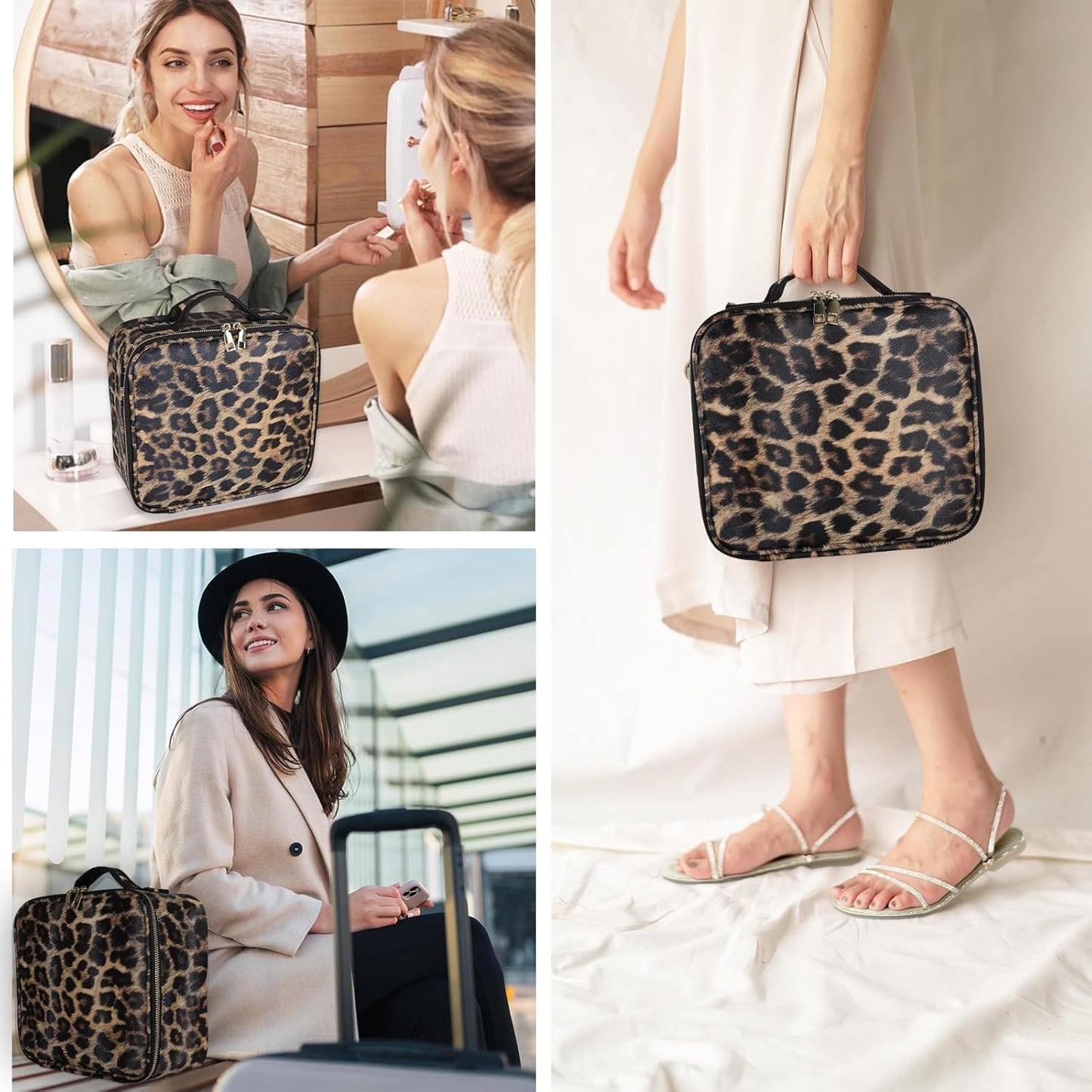 Kosmetiktasche mit LED-Beleuchtung, Leopardenmuster