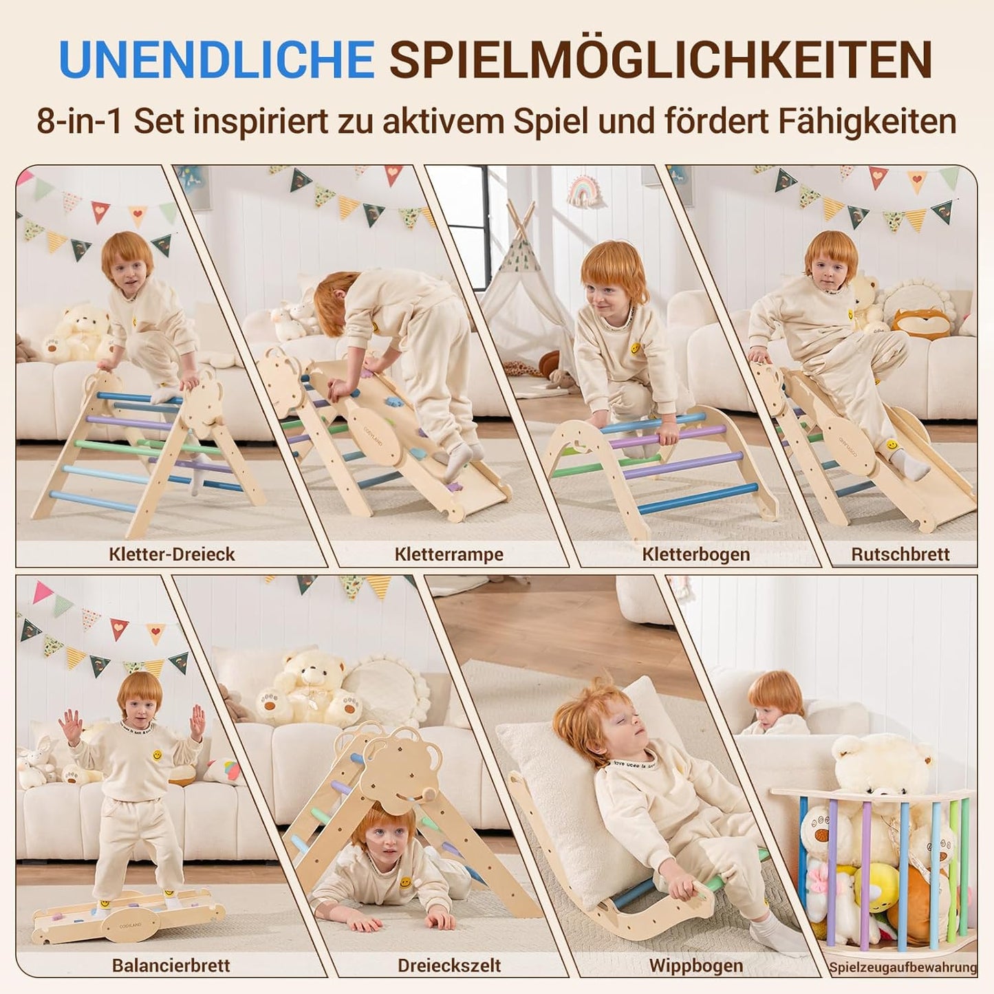 8-in-1 Klettergerüst mit Rutsche & Bogen, M Kühl