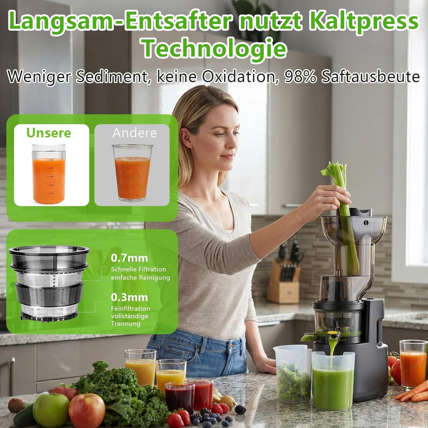 Slow Juicer mit grossem Einfüllschacht