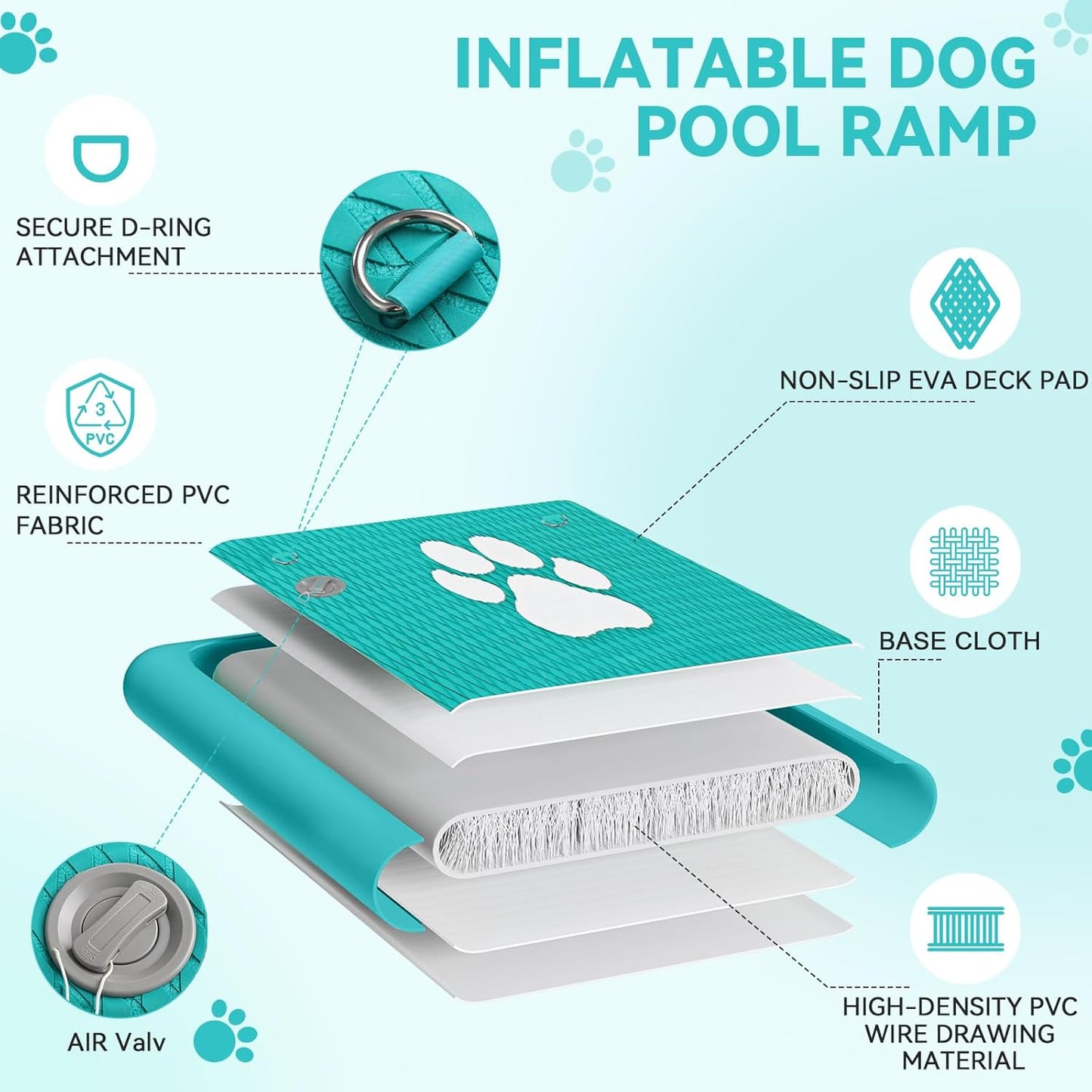 Aufblasbare Wasserrampe für Hunde, Seeblau Beige