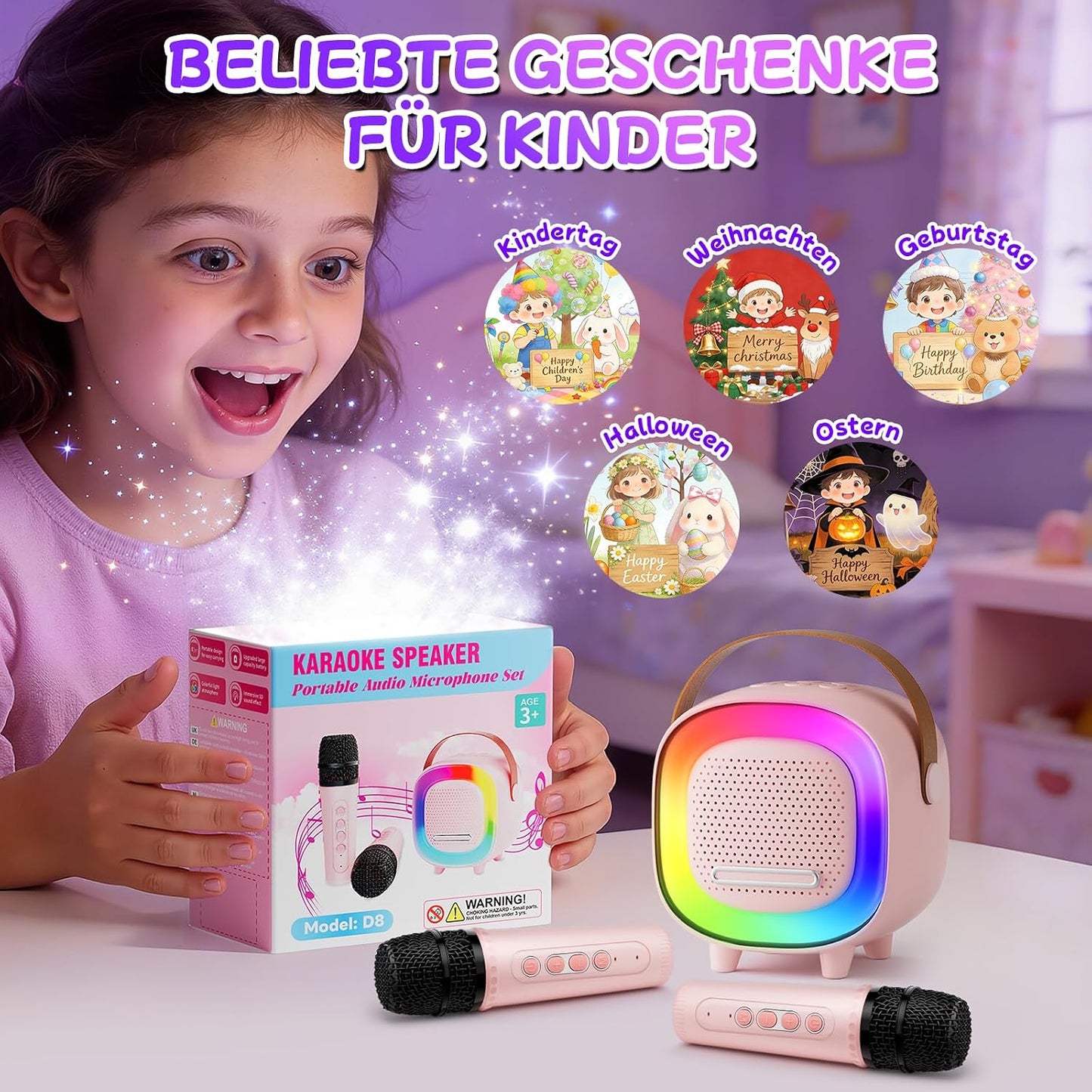 Karaoke Maschine mit LED & Stimmeffekten für Kinder
