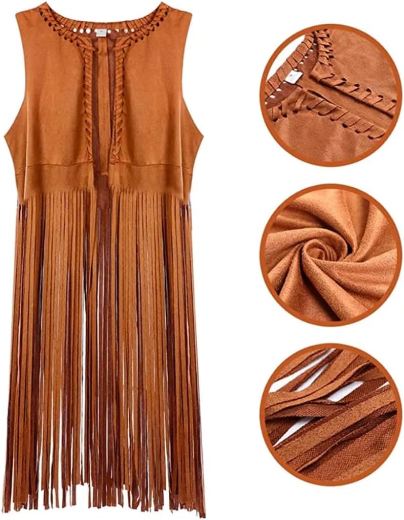 Fransenweste im Boho- und Hippie-Stil, S Hellbraun
