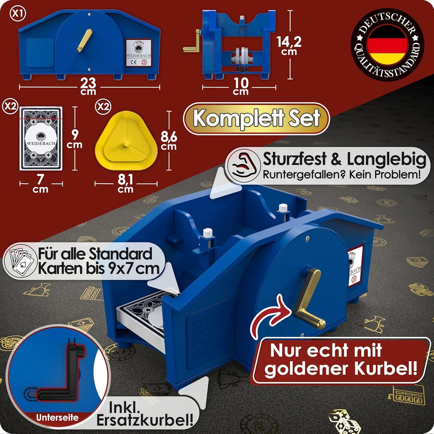 Kartenmischmaschine mit Kurbel & Kartensets, Blau