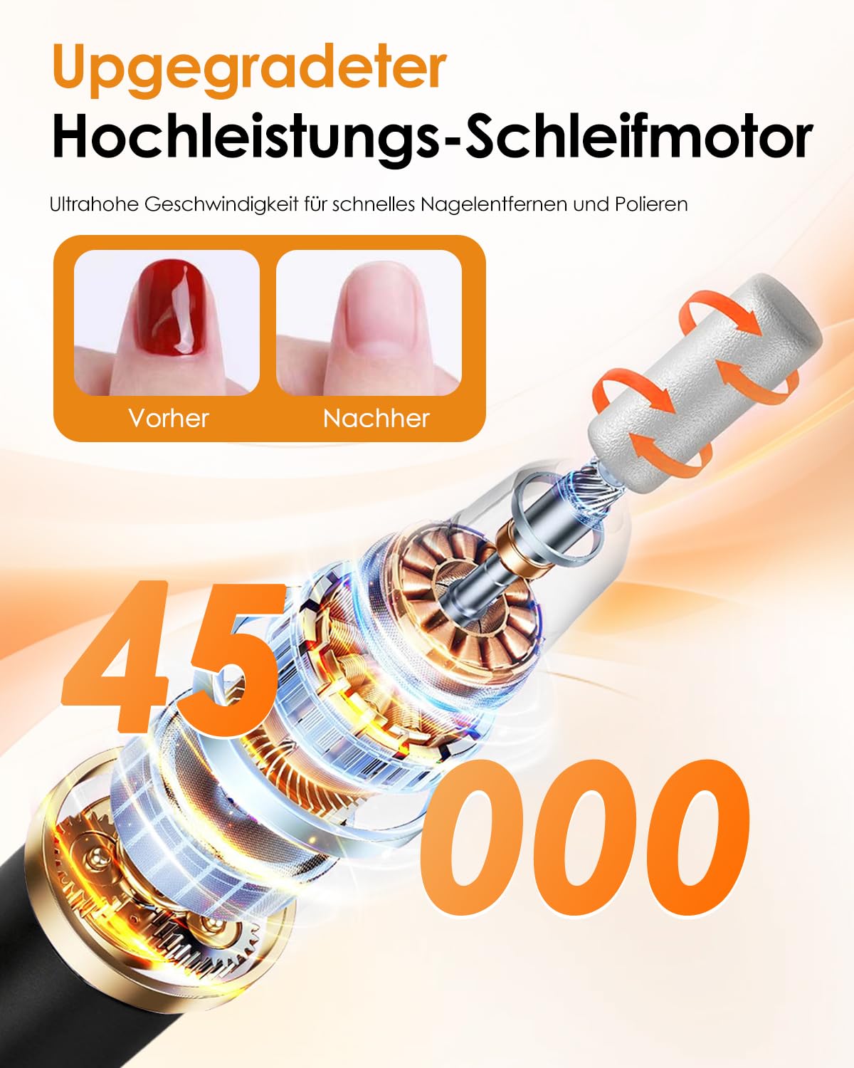 Elektrische Nagelfräse 35.000 U/min mit Fusspedal, Orange