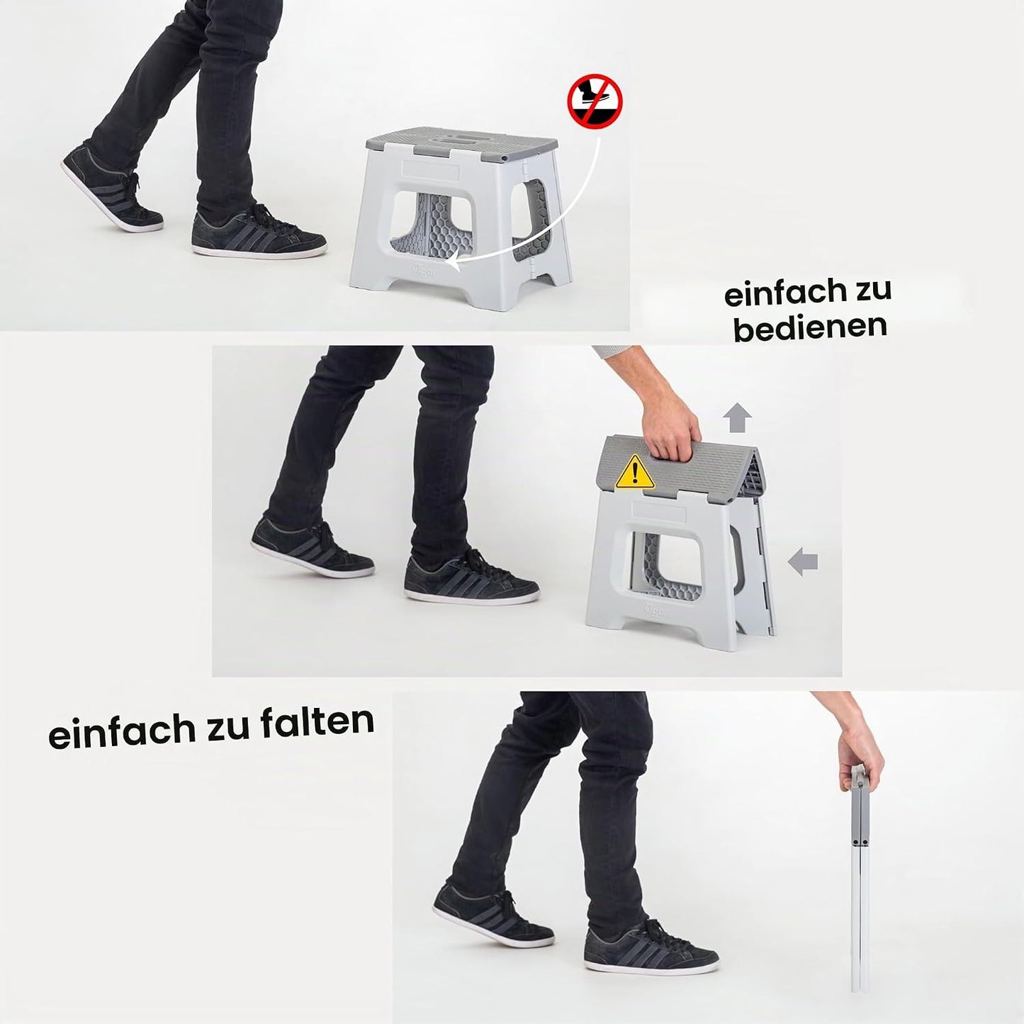 Zusammenklappbarer Hocker, Grau Zeroline 32 cm, 1-Step