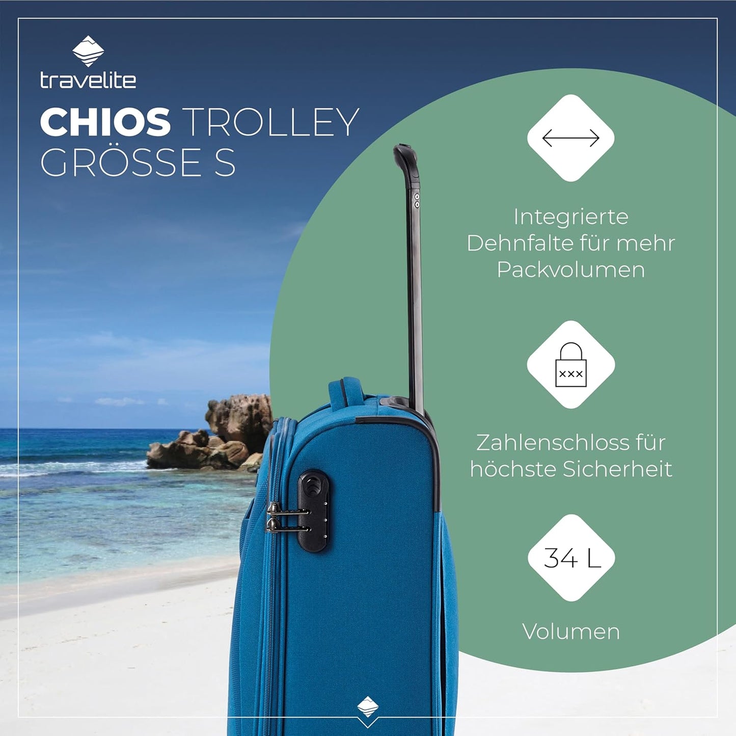 Trolley + Koffer Chios 4w Trolley S, Trolley Handgepäck (55 cm) Petrol