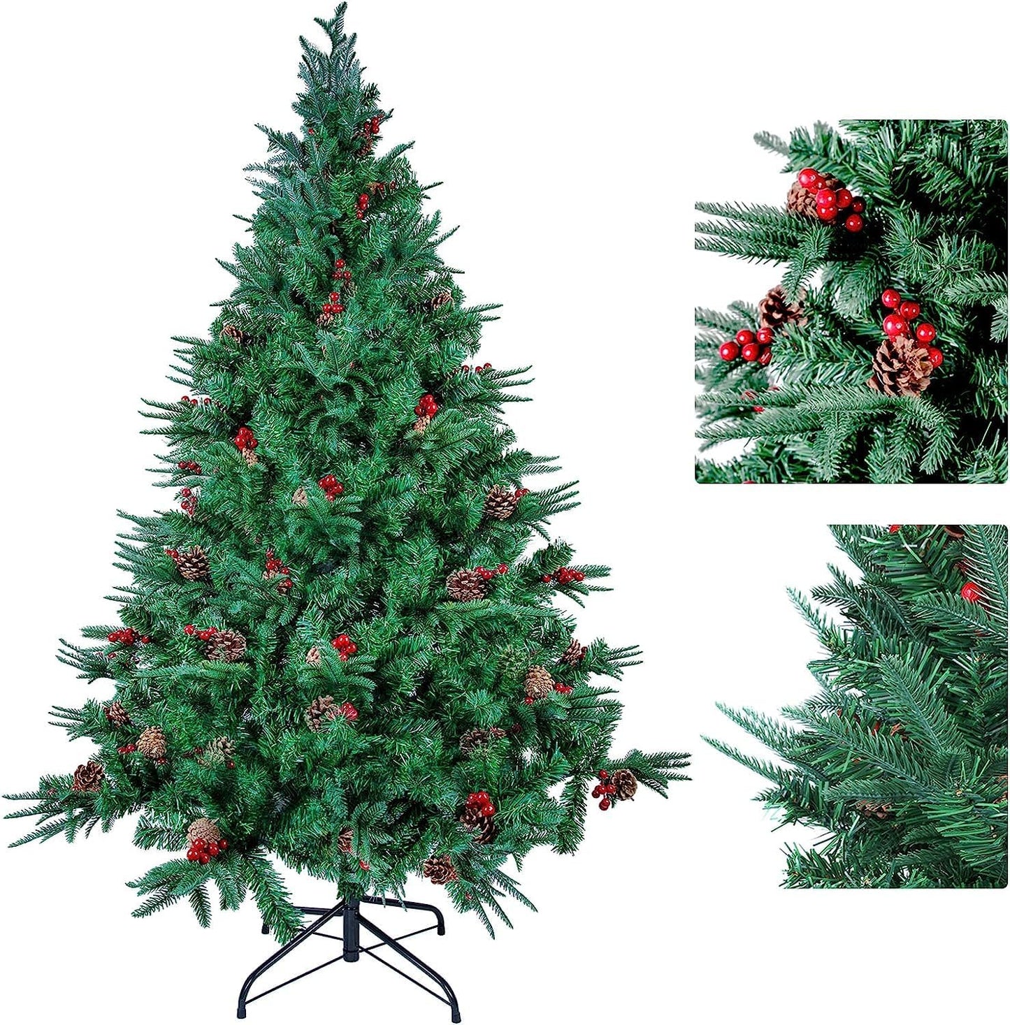 Künstlicher Weihnachtsbaum mit Tannenzapfen und Früchten, 180 cm, Grün - 688 Spitzen