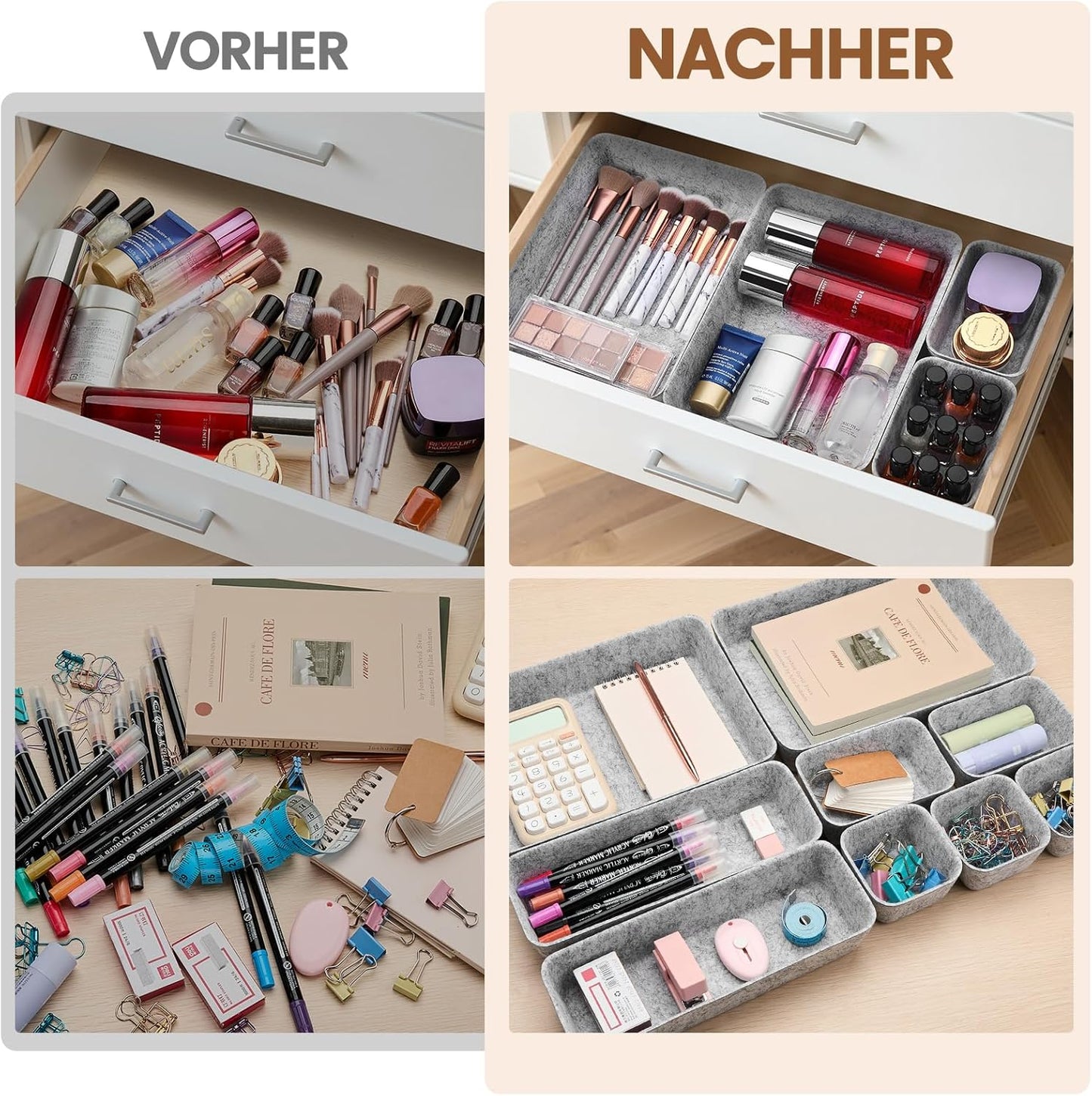 Schubladen Organizer Filz-Set (9 Stück), 9 Stück-Grau Grau
