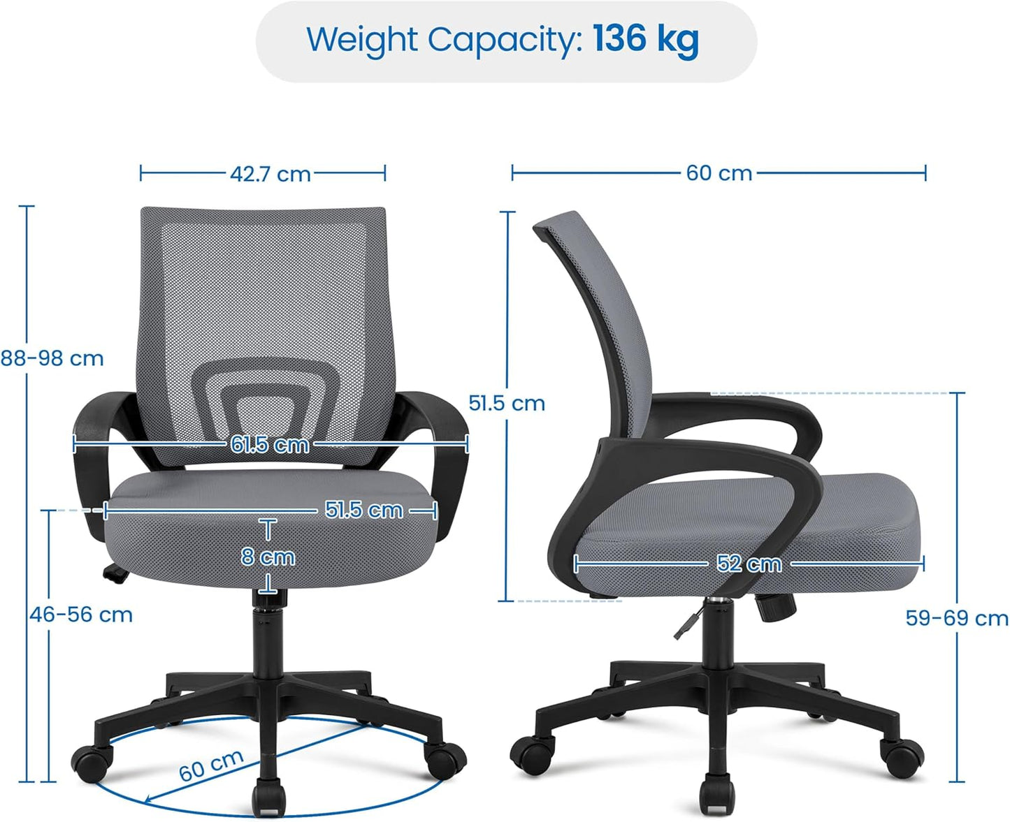 Ergonomischer Schreibtischstuhl, Dunkelgrau