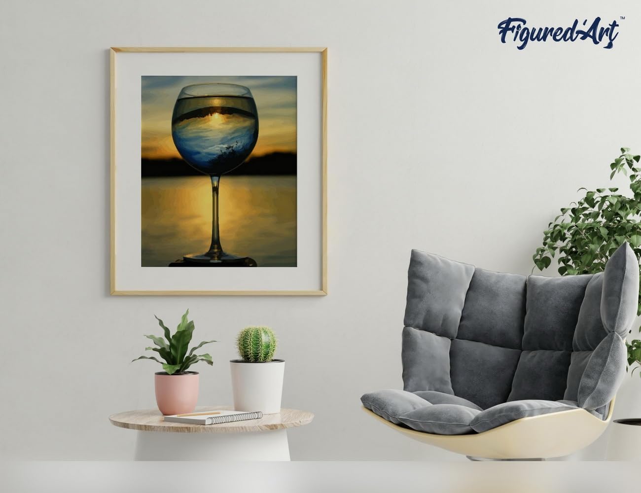 Malen nach Zahlen Set, Glas Wein und mit Aussicht auf den Horizont 40x50cm Mit Keilrahmen (nicht gespannt)