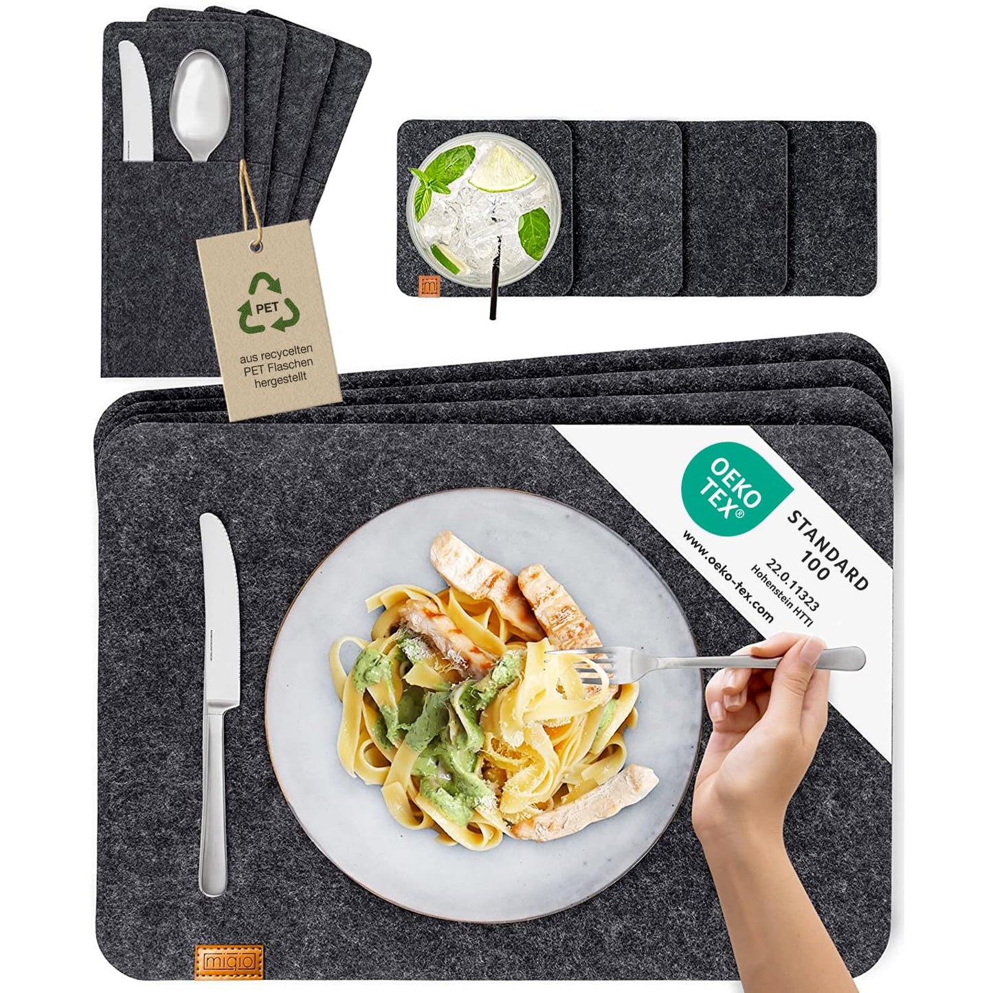 Tischset aus Filz mit Untersetzern und Bestecktaschen