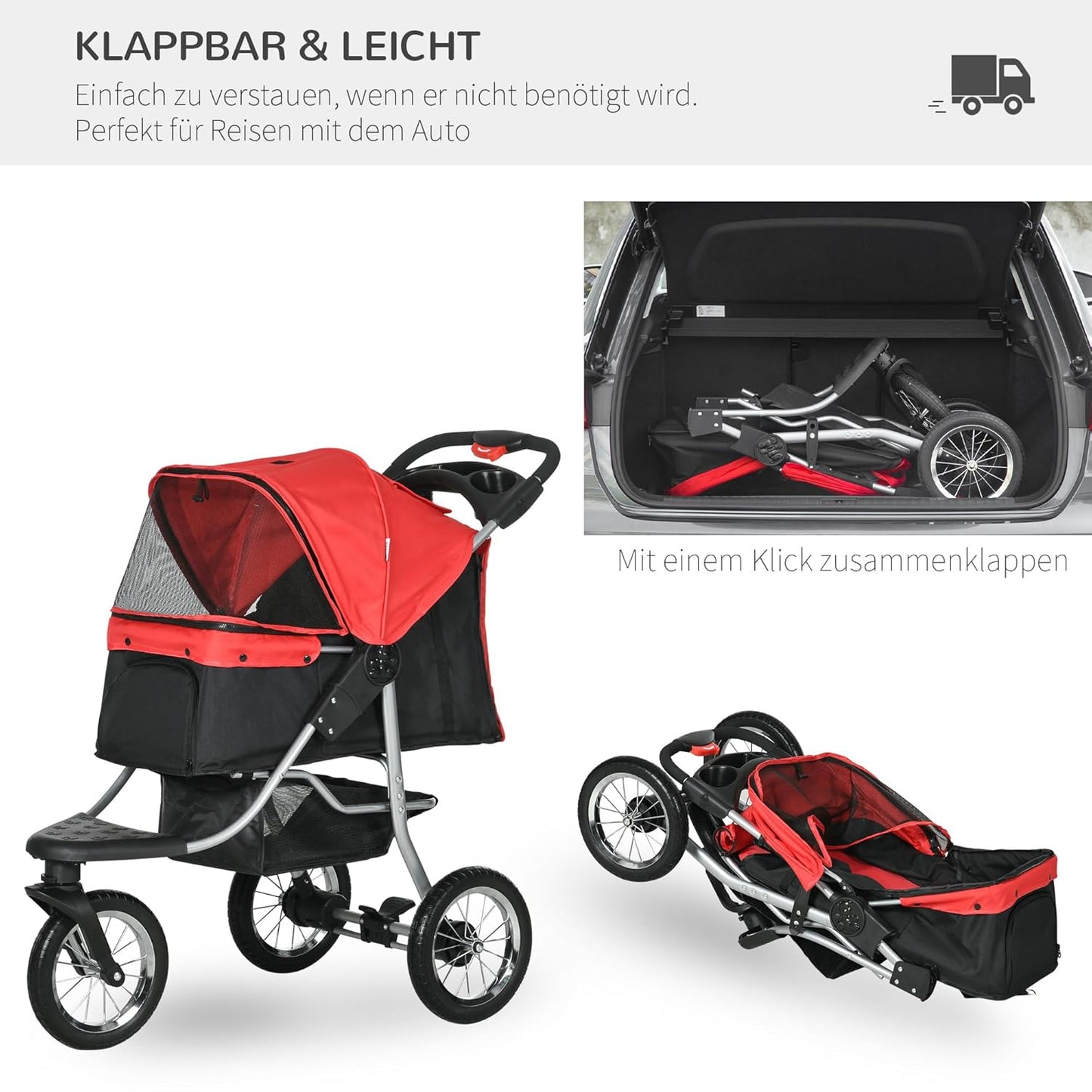 Klappbarer Hundebuggy für Haustiere bis 10 kg