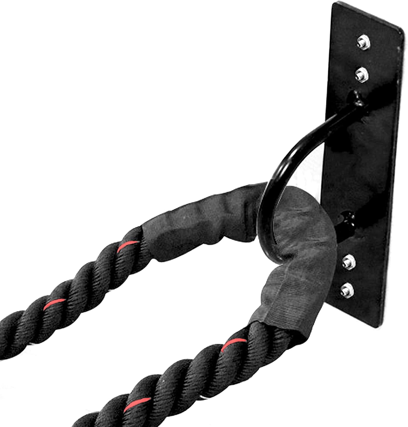 Battle Rope Fitnessseil, 15m schwarz-rote Seile. mit Halterung