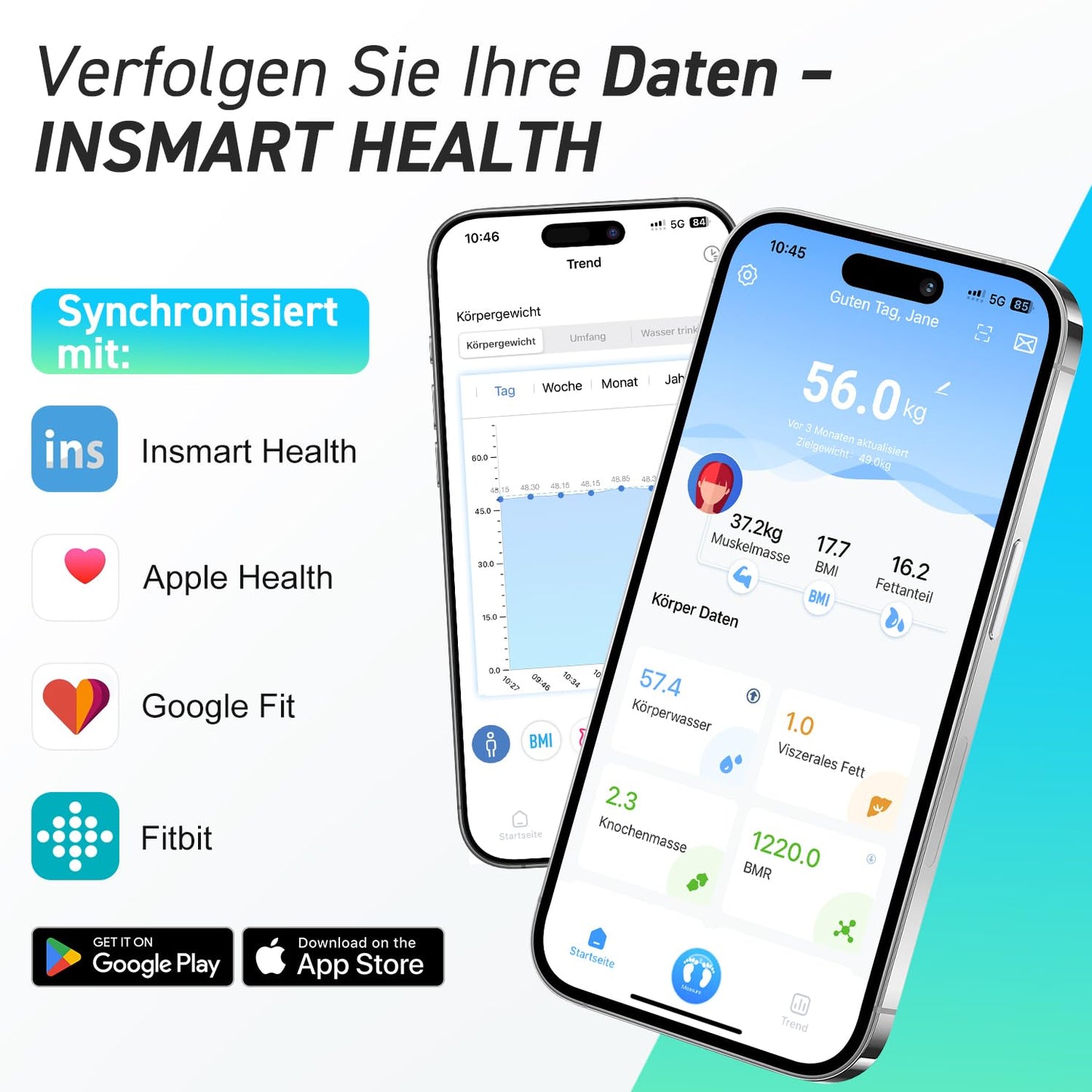Digitale Personenwaage mit Bluetooth-Funktion, Weiss (30x30)
