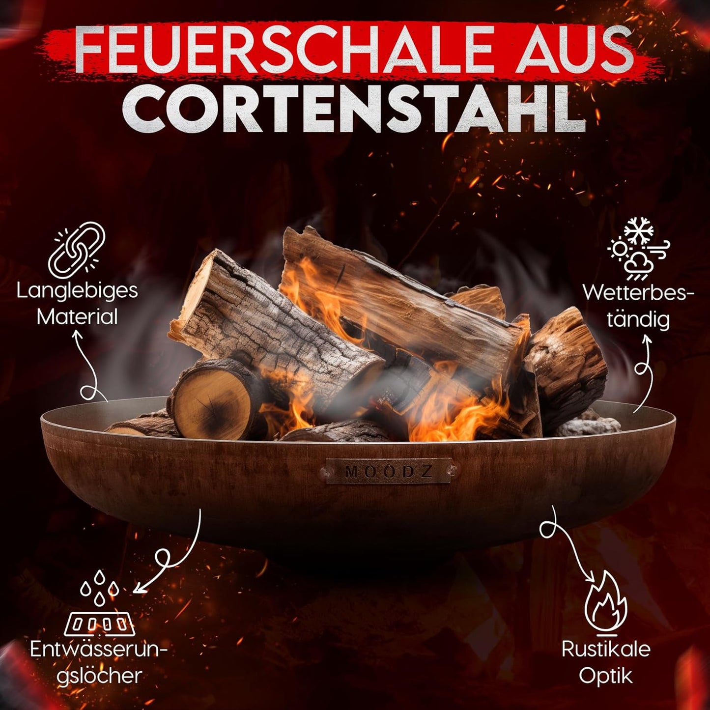 Feuerschale aus Cortenstahl, Ø60 cm