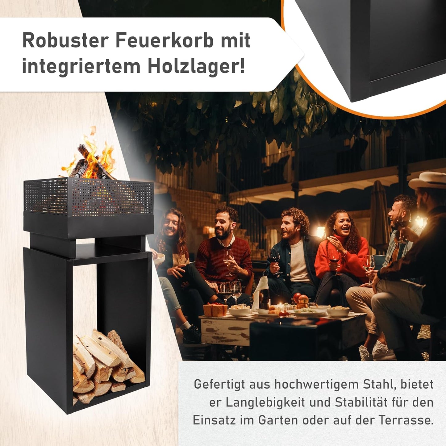 Feuerkorb mit Holzlager, Feuerkorb mit Holzlager