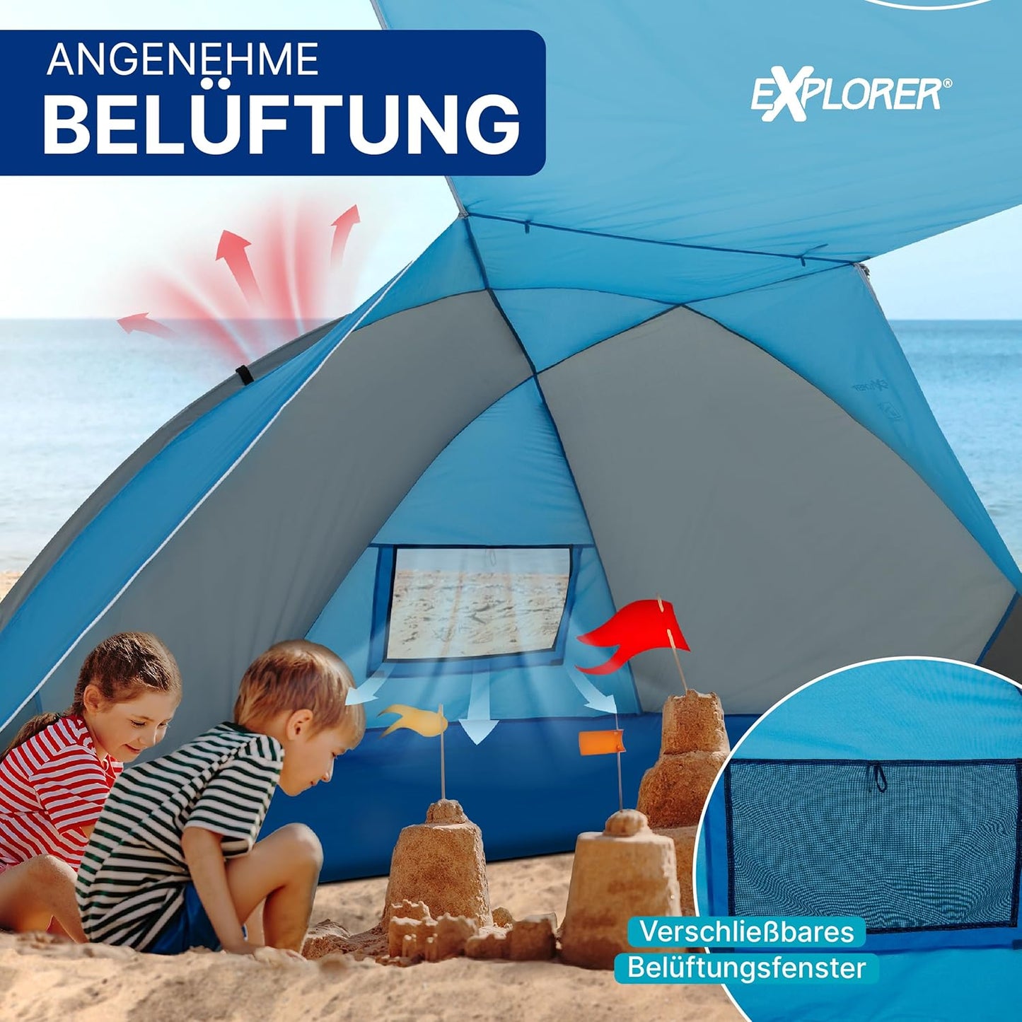 Strandmuschel mit Sonnendach, UV Schutz 80+ (270x120x120cm), Strandmuschel mit Sonnendach