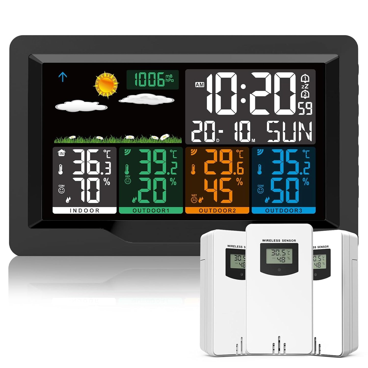Wetterstation mit 3 Aussensensoren