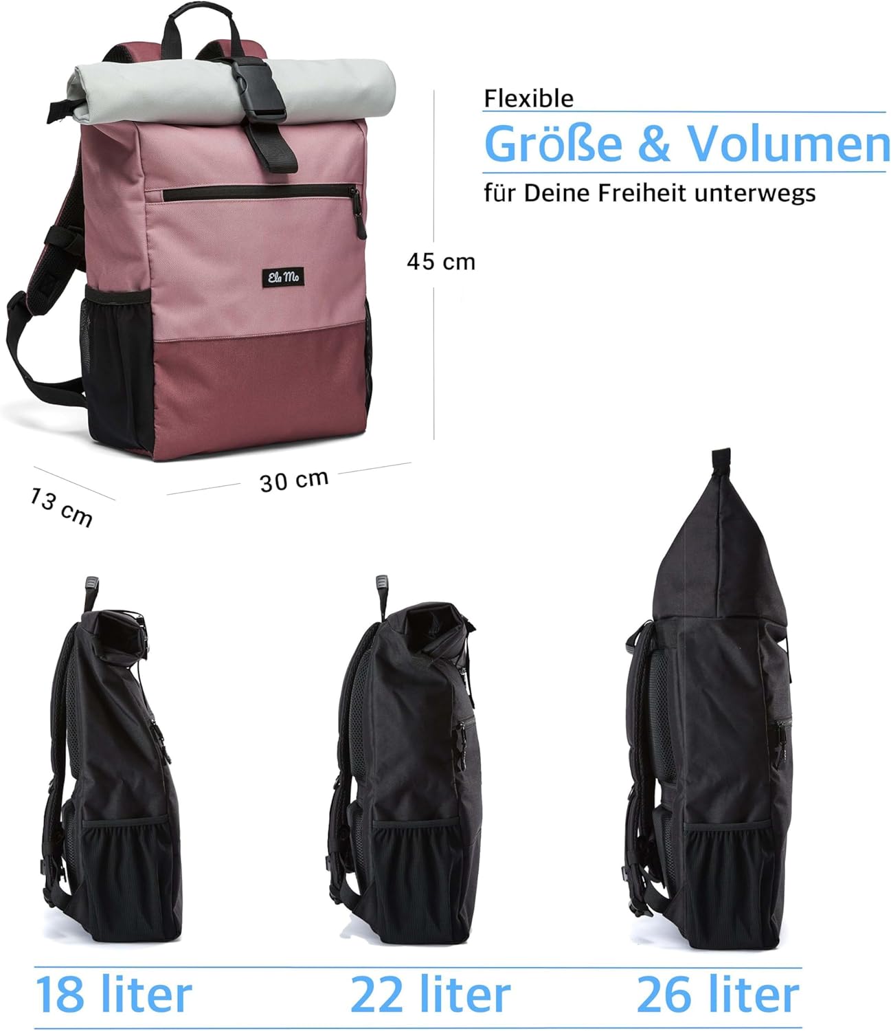 Rolltop Laptop-Rucksack, Strawberry Cream 18 bis 26 Liter
