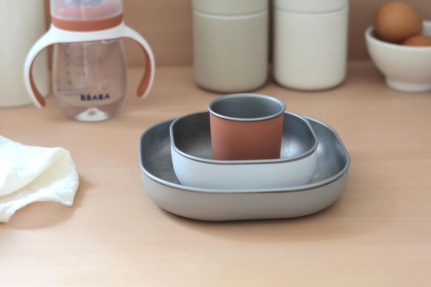 3-teiliges Babygeschirr-Set Inox, Terracotta