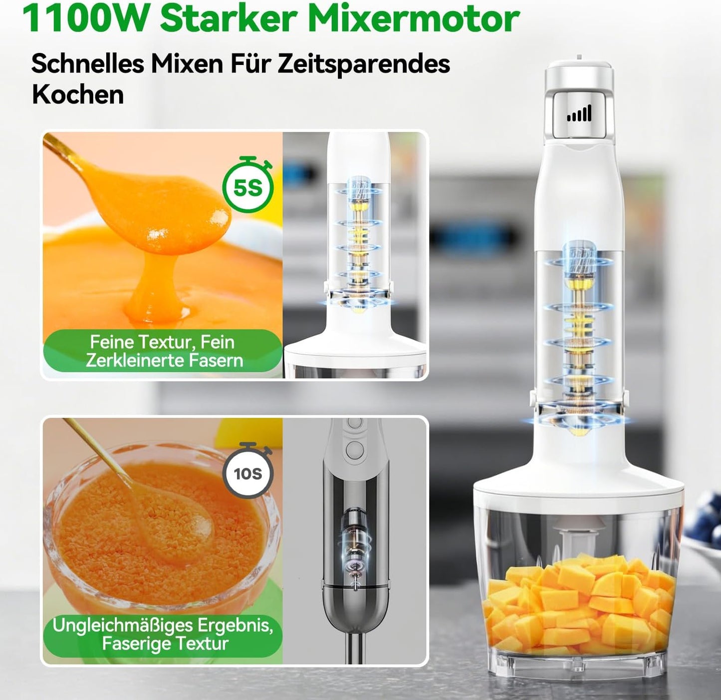 Stabmixer Set mit Zerkleinerer & Schneebesen, Weiss