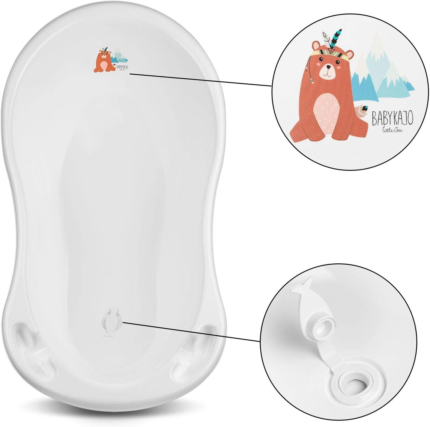 Babybadewanne mit Stöpsel (0-18 Monate), 1 - Set Bärchen - weiß