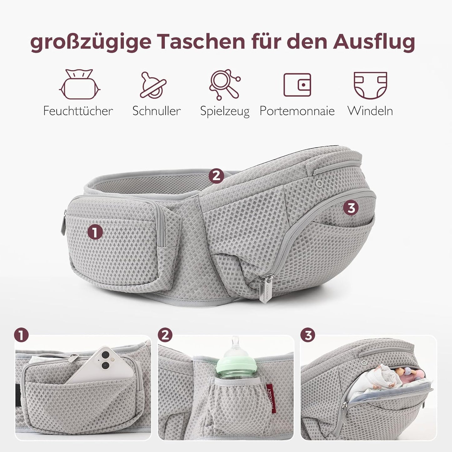 Babytrage mit Hüftkissen, Grau