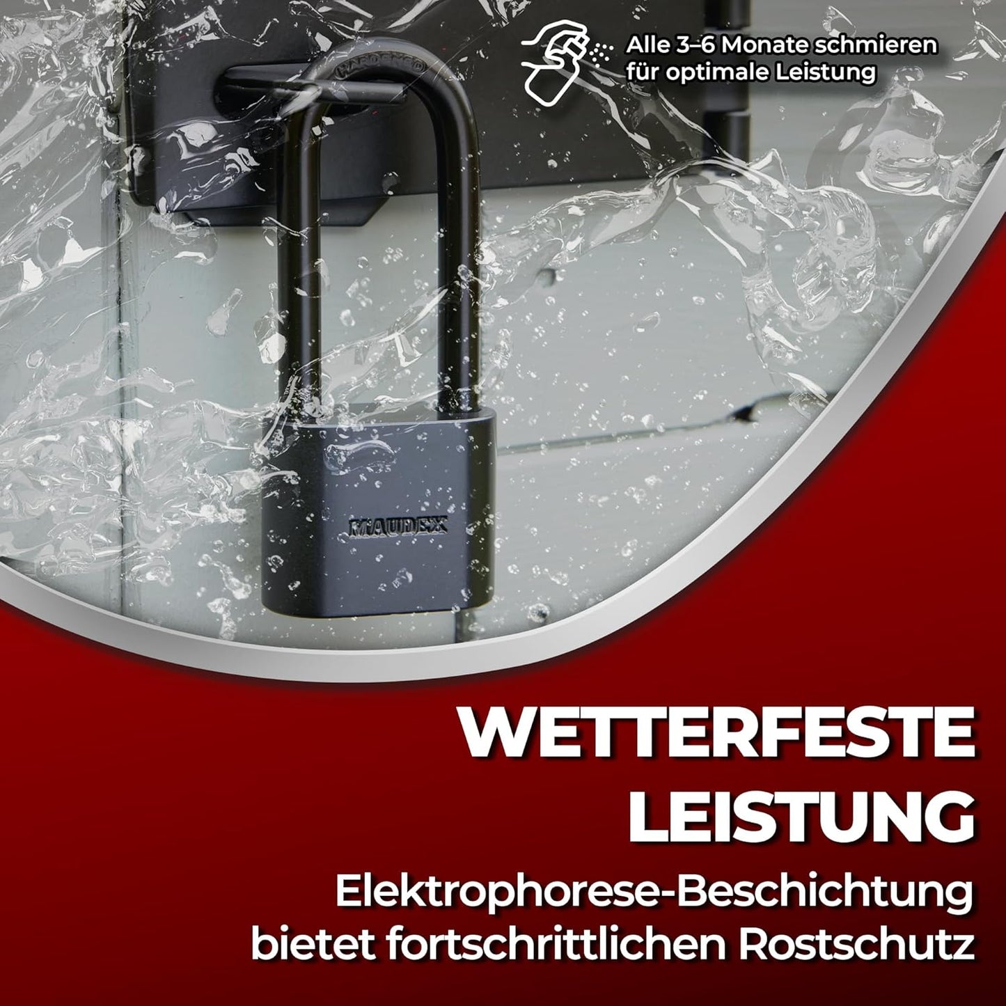 Wetterfestes Vorhängeschloss PBE40 mit 5 Schlüsseln, 40 mm Langer Schäkel Black