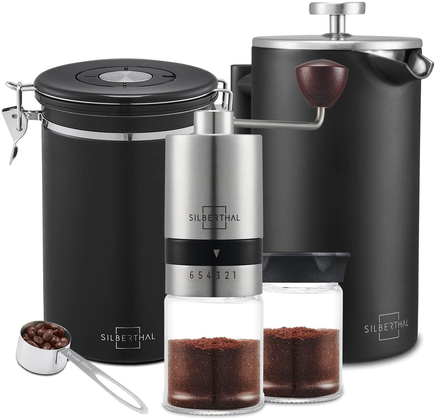 Kaffeemühle & Thermo French Press Set, Kaffee Geschenk-Set