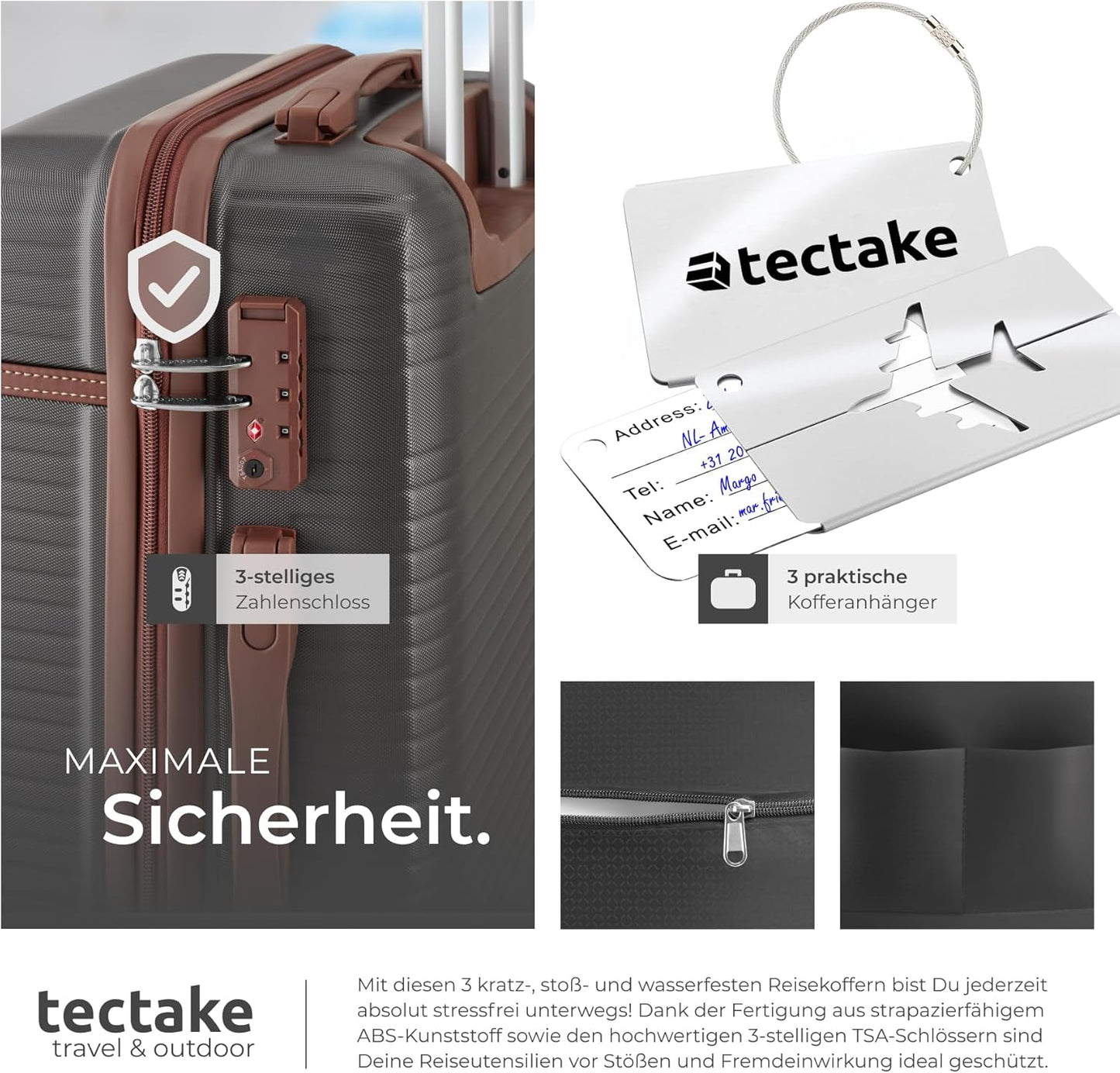 13-teiliges Kofferset mit Rollen und TSA Schloss, Anthrazit