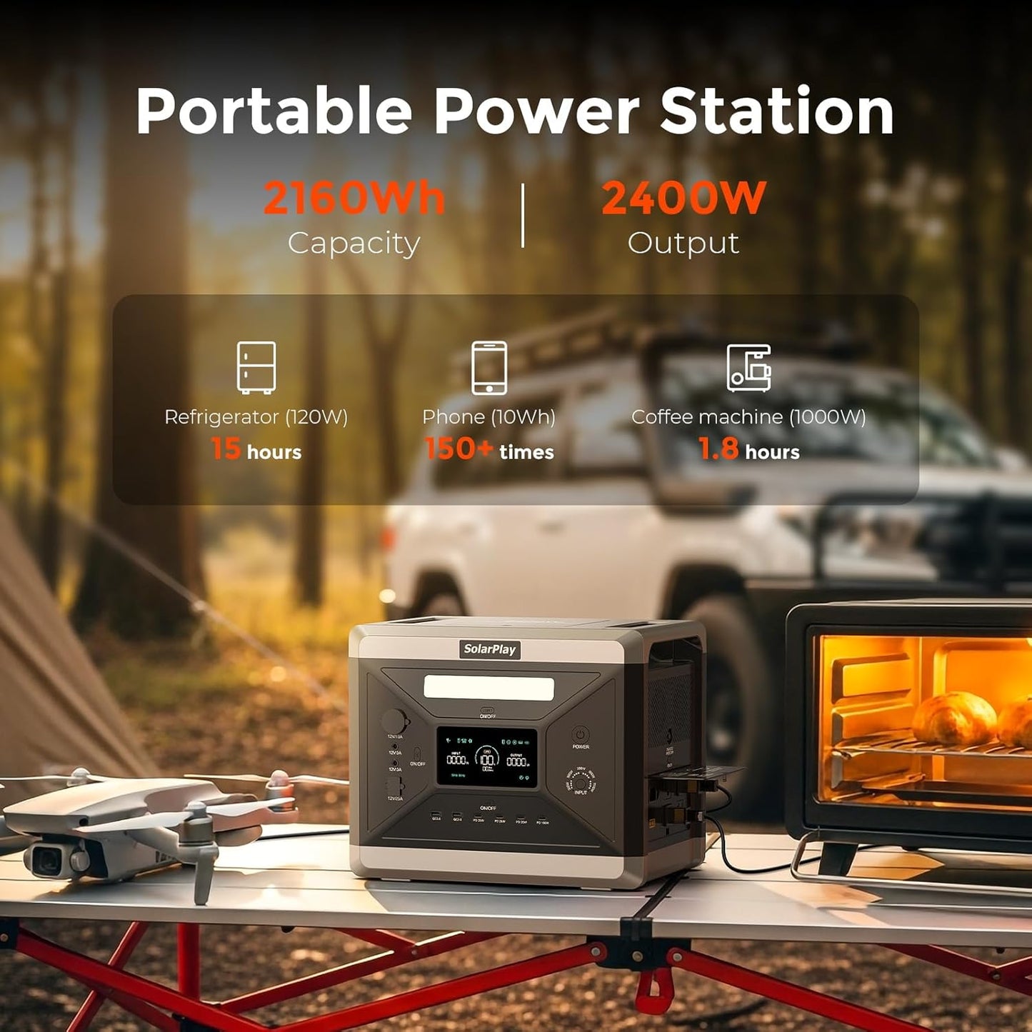 Tragbare Powerstation 2400W mit UPS und Schnellladung, 2400W