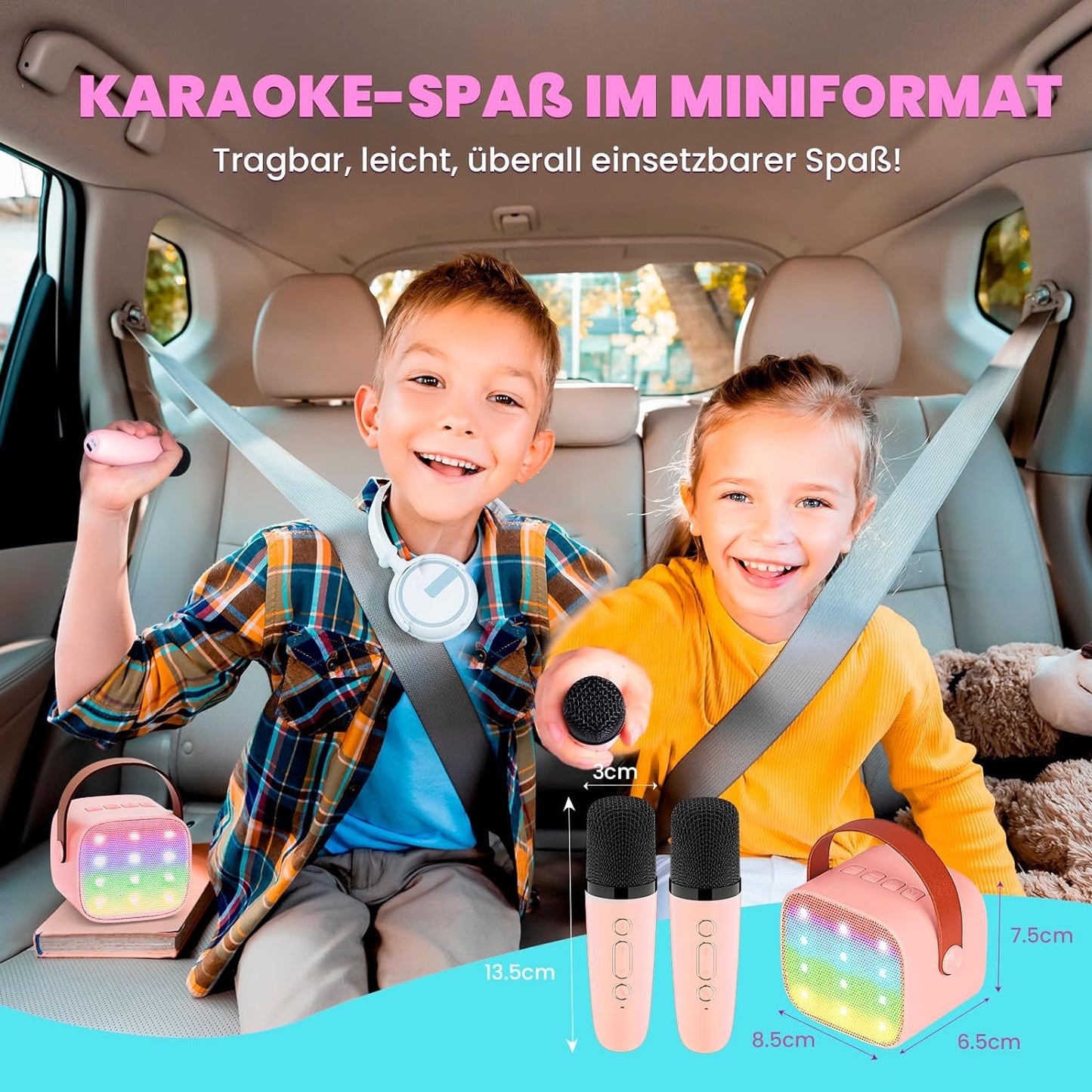 Karaoke-Maschine mit 2 Mikrofonen für Kinder, Ballerina Rosa-2 Mikrofone