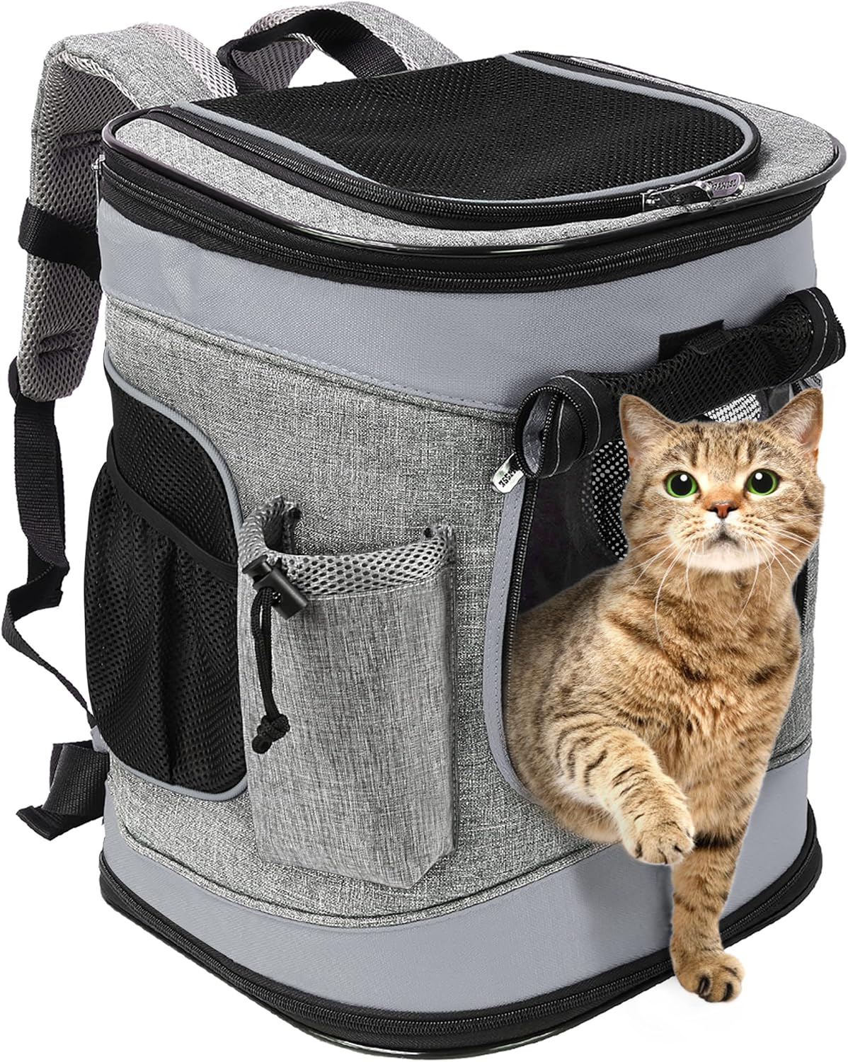Haustier-Rucksack mit Mesh-Fenster und Matte, Hellgrau