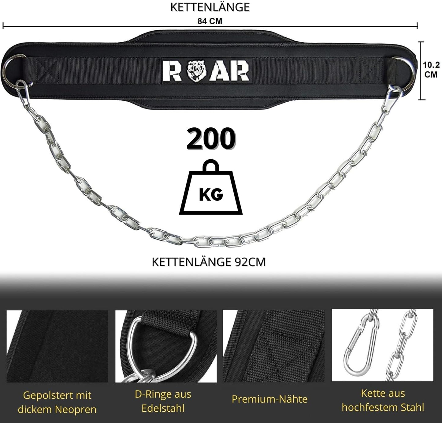 Dip Gürtel mit Kette, Schwarz