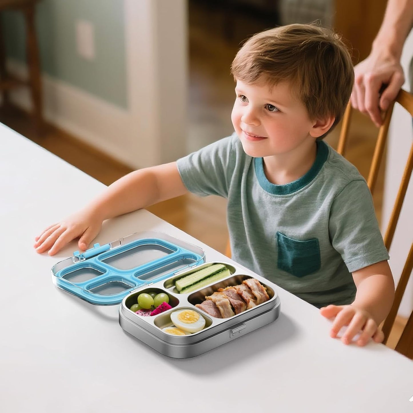 Lunchbox mit 4 Fächern, 800ml, 4 Fächer, Blau
