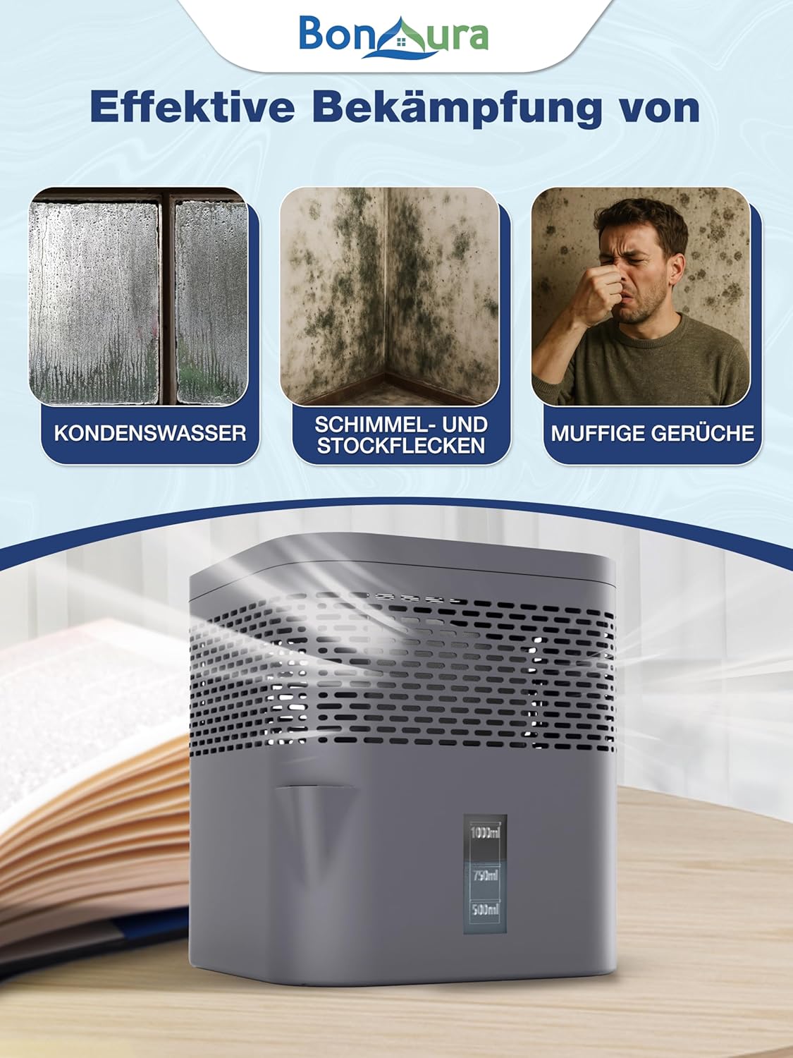 Luftentfeuchter ohne Strom mit Nachfüllpack, Titanium Gray