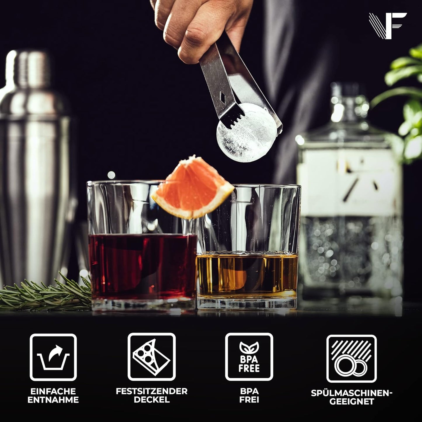 Eiskugelform-Set (4 Stück) für Cocktails & Whisky, 4x Eiskugelform