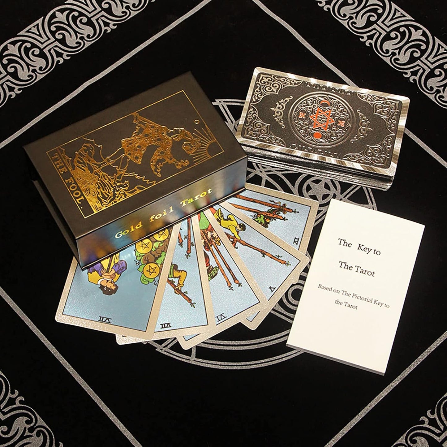 Tarotkarten-Set mit Anleitung für Anfänger, Silver Silber