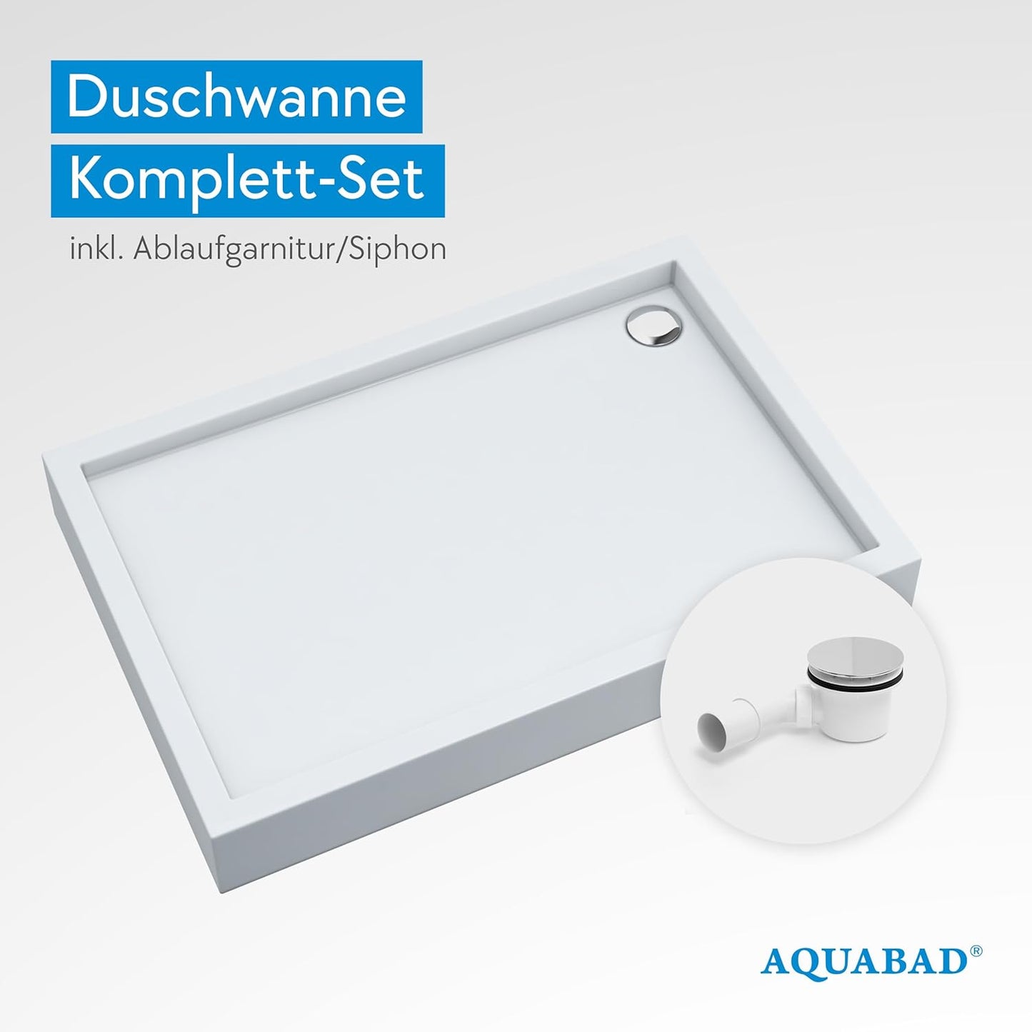 Duschwanne Elegana mit LeakProtect inkl. Ablaufgarnitur/Siphon, Smooth White / Ablauf A49cr 80 x 100 cm
