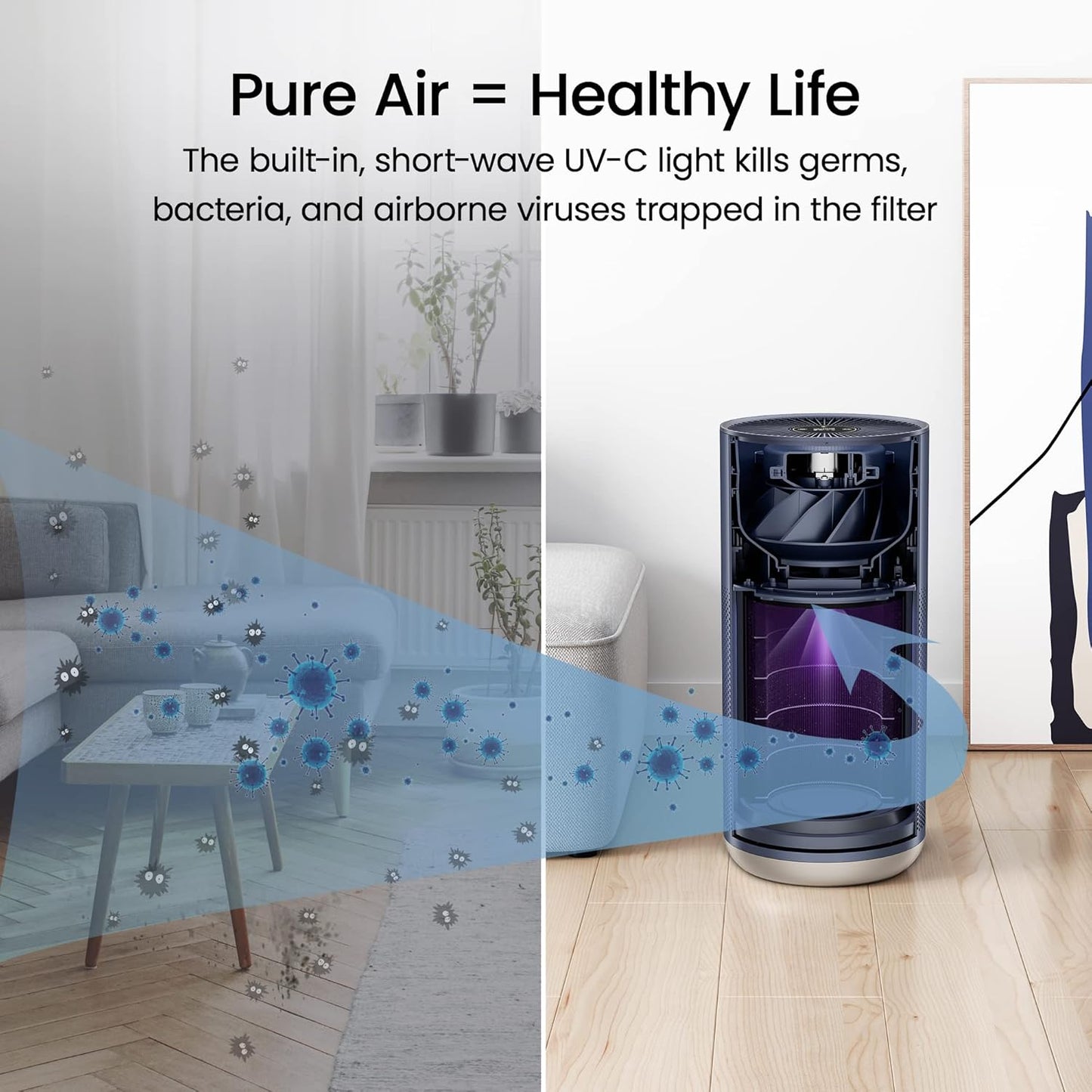 Luftreiniger mit HEPA-Filter und UV-Desinfektion, Dunkelblau