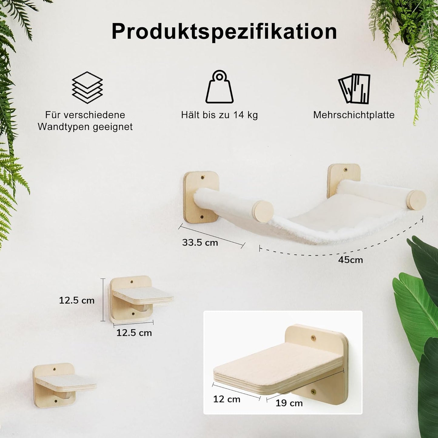 Kletterwand-Set für Katzen mit Hängematte und Treppen, kletterwand Set