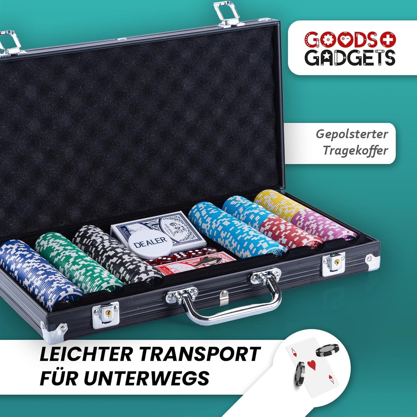 Profi-Pokerset im Alu-Koffer, Schwarz 300 Chips