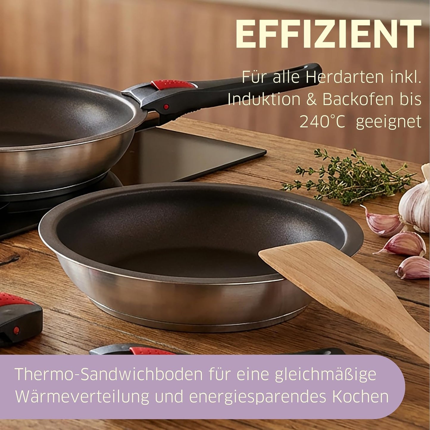 Induktions-Pfannenset mit Deckel und abnehmbarem Griff, Beschichtet | 3-tlg 28 cm
