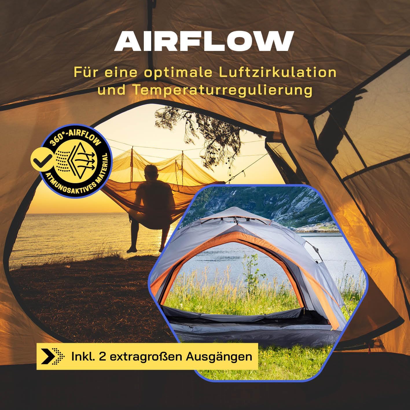 Pop-up-Wurfzelt, Grau Orange 2-3 Personen | 2 Eingang