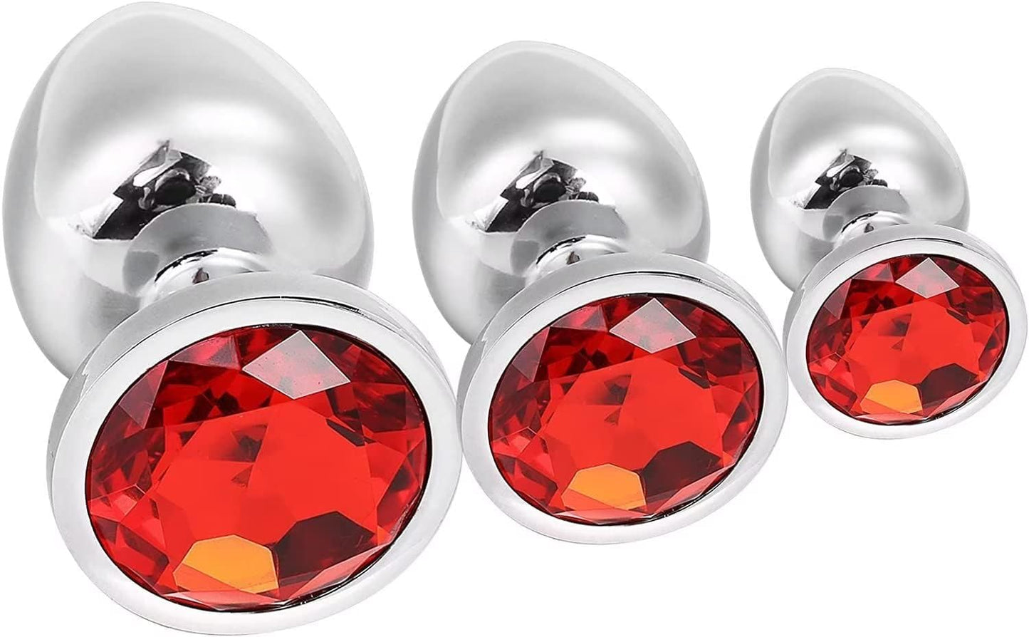 3-teiliges Analplug Set mit Kristall, Rote