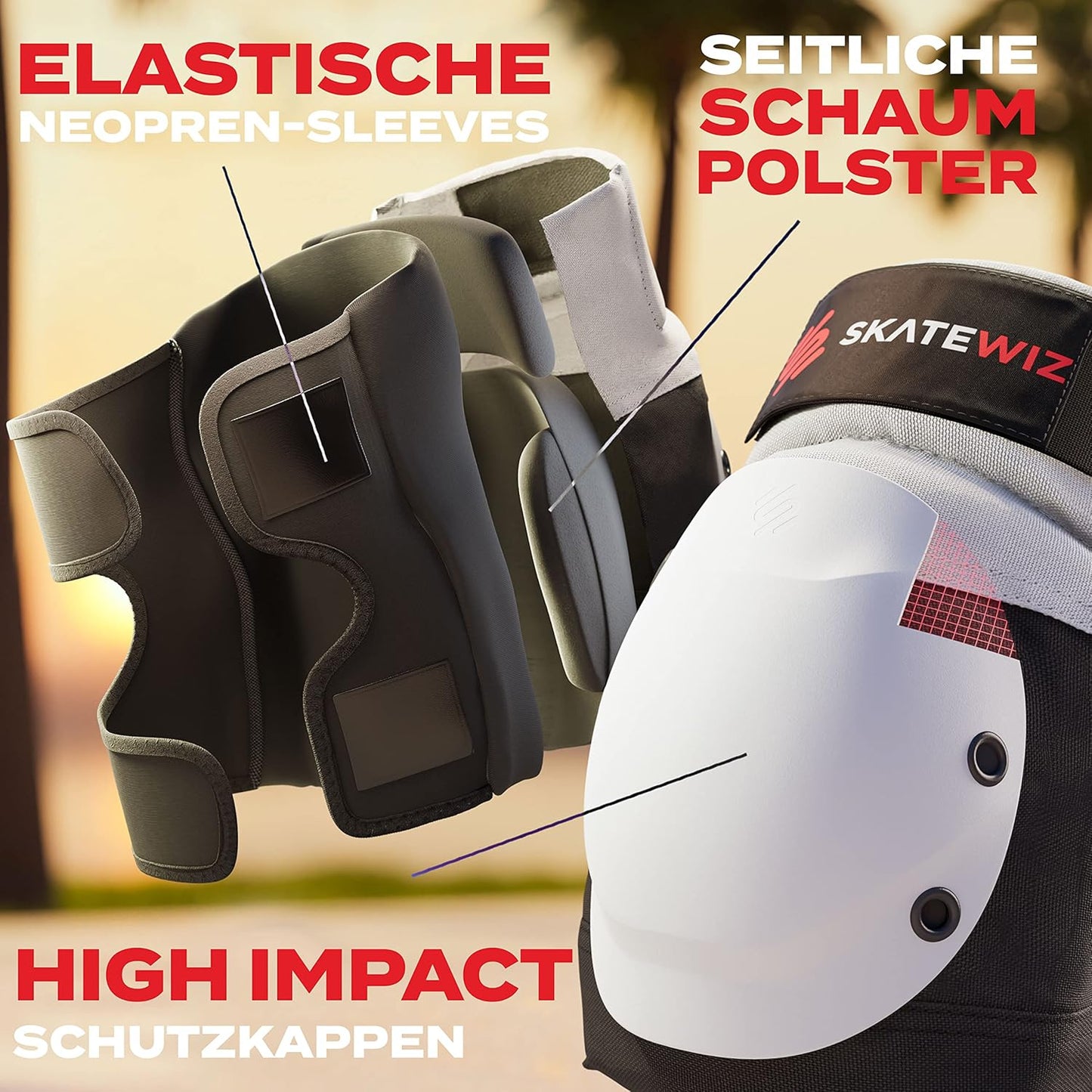 Inliner Schoner-Set mit Neopren-Sleeves (6-teilig), M - Teenager ab 14 Jahre Grau Weiss