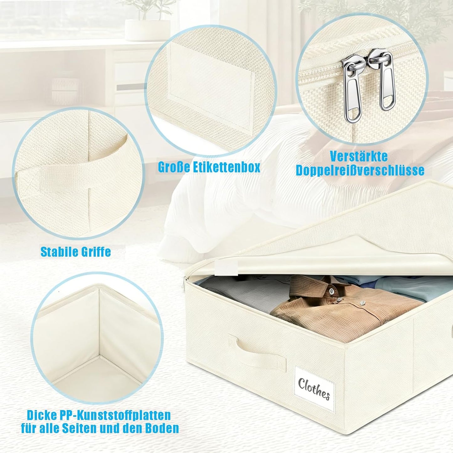 Faltbare Unterbett-Aufbewahrungsboxen 2er Set, Weiss
